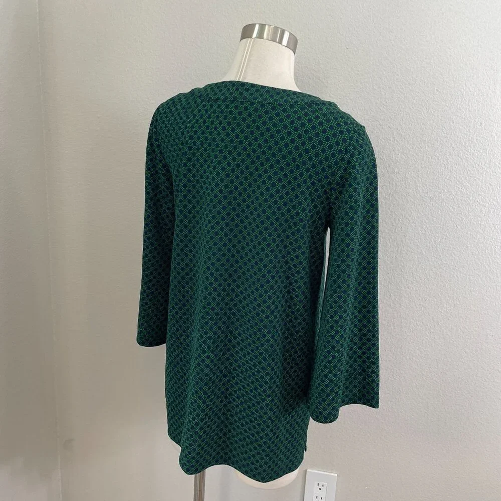 Michael Kors Womens Medium Green‎ Navy Polka Dot Tunic Top Gold Chain Detail